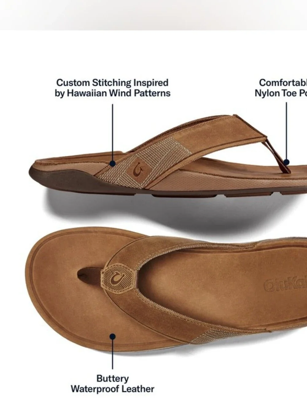 Olukai Tuahine Toffee Toffee Men’s Size 13 Sandal Flip Flops Premium Leather